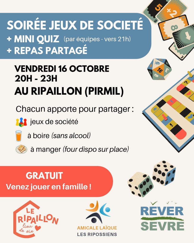 soirée jeux au Ripaillon vendredi 16 octobre jeux de société quiz repas partagé
